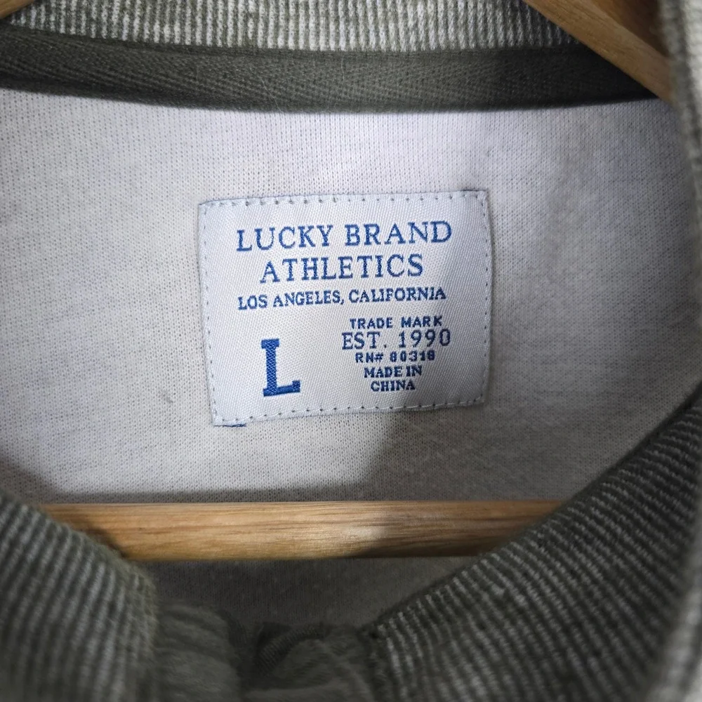 Lucky Brand Mens Olive Green Ribbed Henley Pullover Sweater Large‎